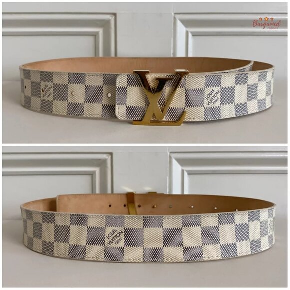 Authentic Louis Vuitton Damier Azur Canvas Leather Gold LV Initials Belt 85/34 main image 11